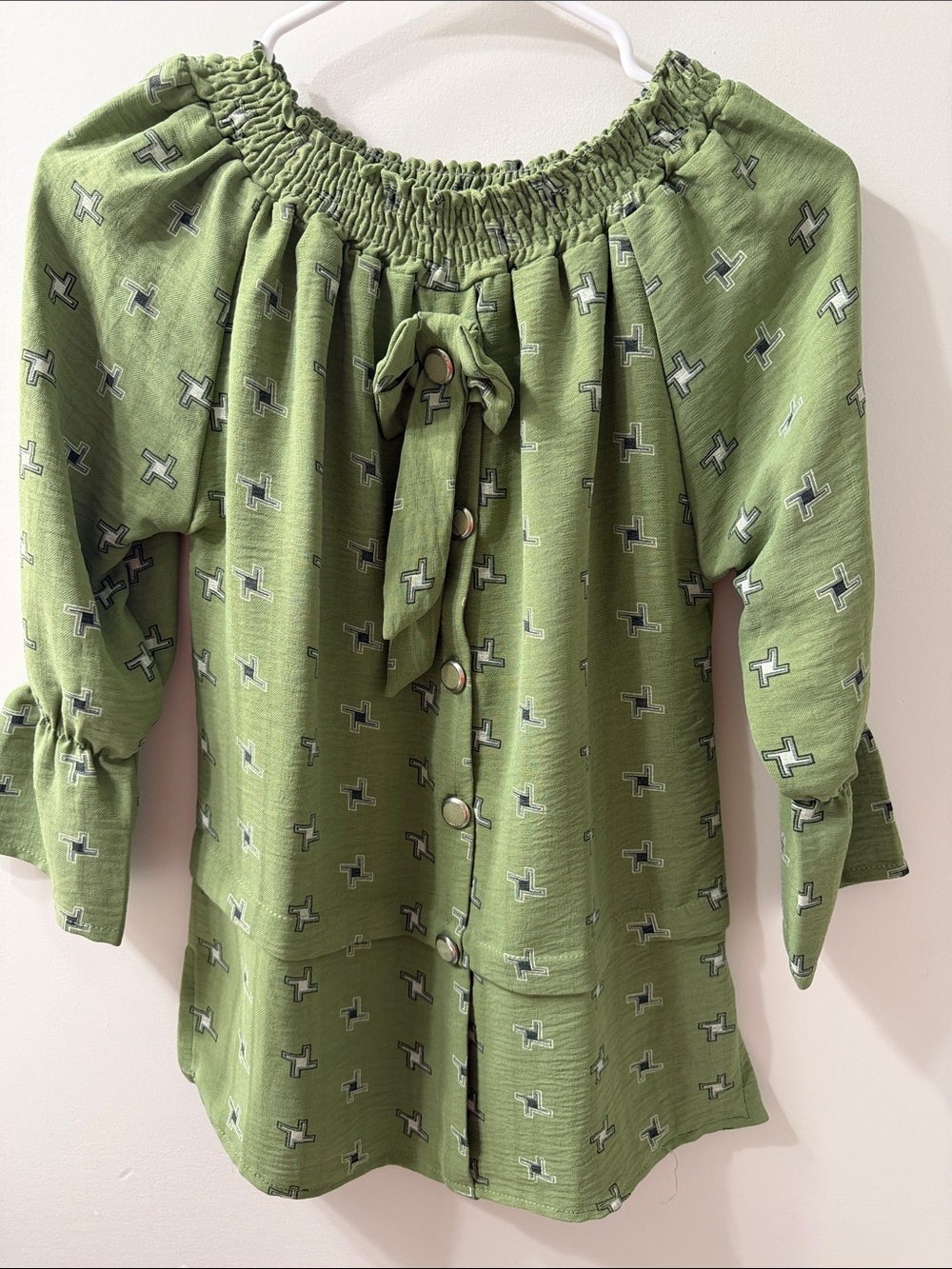 Topshop Olive Green Off-Shoulder Button Front Blouse